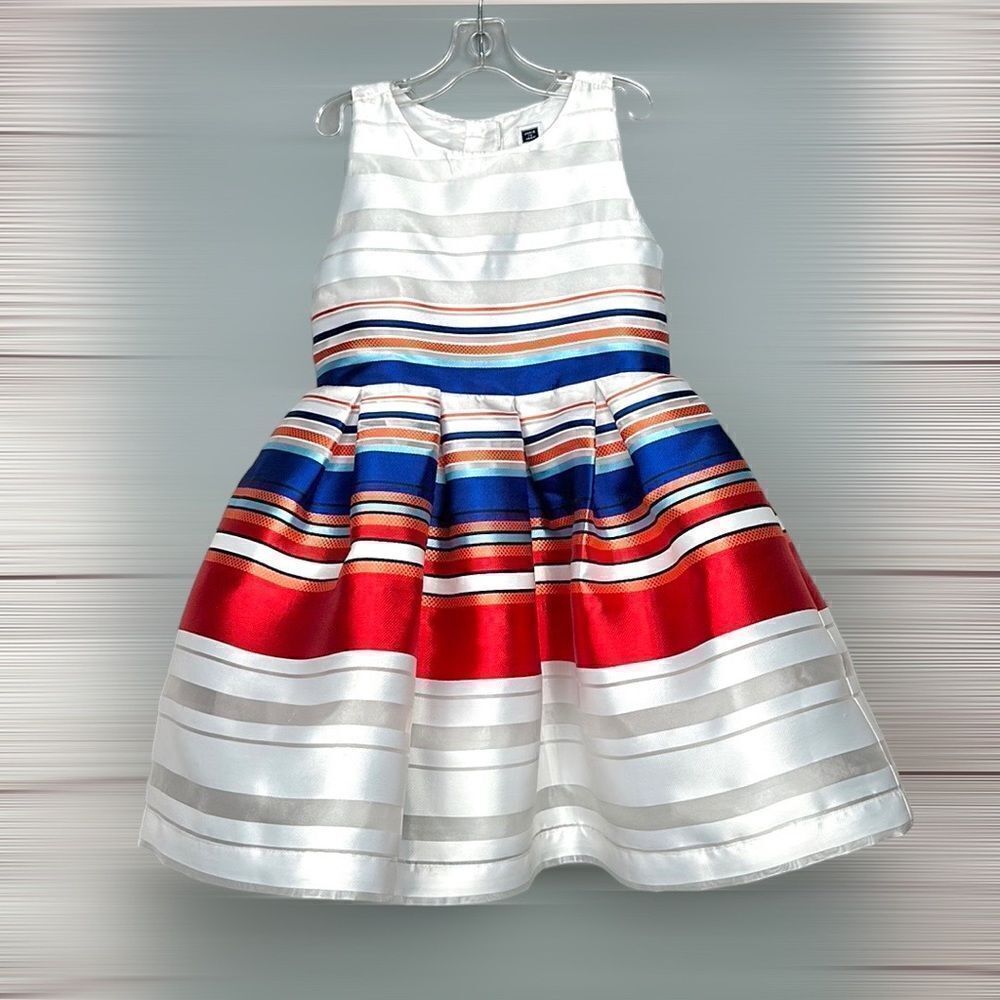Janie and Jack Monte Carlo Charm Dress Striped White Red Blue size 3